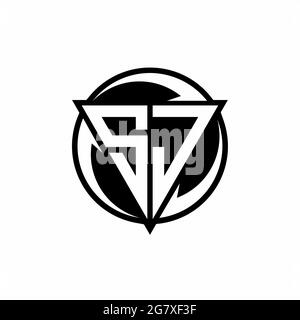 SJ logo with triangle shape and circle rounded design template isolated on white background Stock Vector