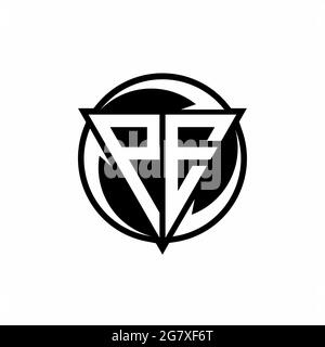 PE logo with triangle shape and circle rounded design template isolated on white background Stock Vector