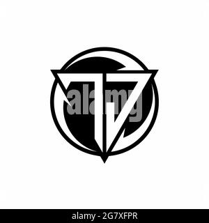 TJ logo with triangle shape and circle rounded design template isolated on white background Stock Vector