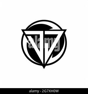 DJ logo with triangle shape and circle rounded design template isolated on white background Stock Vector