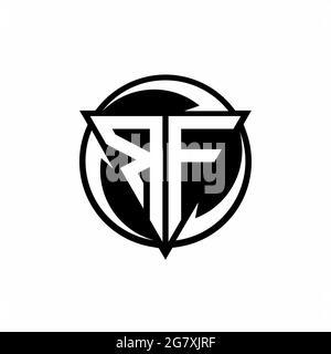 RF logo with triangle shape and circle rounded design template isolated on white background Stock Vector