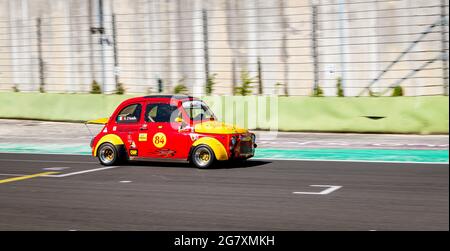Vallelunga June 12 2021, Fx series racing. Classic old fashioned Fiat 500 Abarth racing action on asphalt circuit Stock Photo