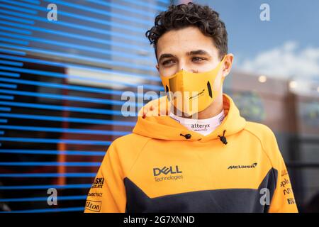 Silverstone, UK. 16th July, 2021. Lando Norris (GBR) McLaren. British Grand Prix, Friday 16th July 2021. Silverstone, England. Credit: James Moy/Alamy Live News Stock Photo