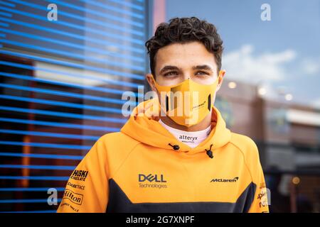 Silverstone, UK. 16th July, 2021. Lando Norris (GBR) McLaren. British Grand Prix, Friday 16th July 2021. Silverstone, England. Credit: James Moy/Alamy Live News Stock Photo