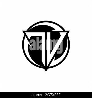 TV logo with triangle shape and circle rounded design template isolated on white background Stock Vector