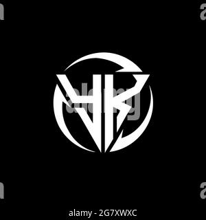 YK logo with triangle shape and circle rounded design template isolated on black background Stock Vector