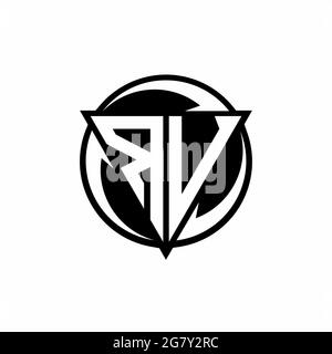 RV logo with triangle shape and circle rounded design template isolated on white background Stock Vector