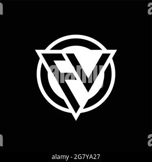 FV logo with negative space triangle shape and circle rounded design template isolated on black background Stock Vector