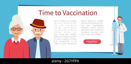 Grandparents are vaccinated against corona virus. Banner time to vaccination Stock Vector