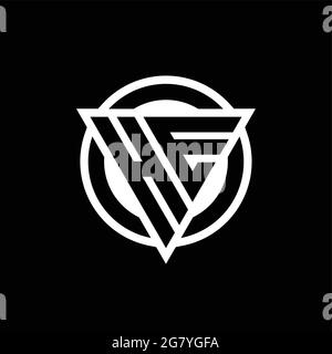 HE logo with negative space triangle shape and circle rounded design template isolated on black background Stock Vector