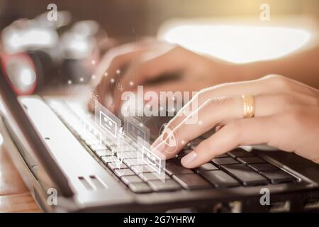 Businessmen are doing online travel surveys. Effects of the coronavirus Survey concept Stock Photo
