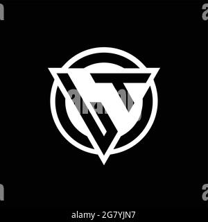LT logo with negative space triangle shape and circle rounded design template isolated on black background Stock Vector
