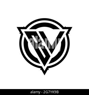 BV logo with triangle shape and circle with outline rounded design template isolated on white background Stock Vector