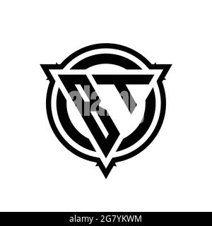 BT logo with triangle shape and circle with outline rounded design template isolated on white background Stock Vector
