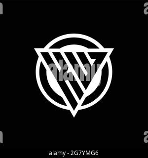 KW logo with negative space triangle shape and circle rounded design template isolated on black background Stock Vector
