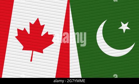 Pakistan and Canada Two Half Flags Together Fabric Texture Illustration Stock Photo