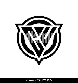 CU logo with triangle shape and circle with outline rounded design template isolated on white background Stock Vector