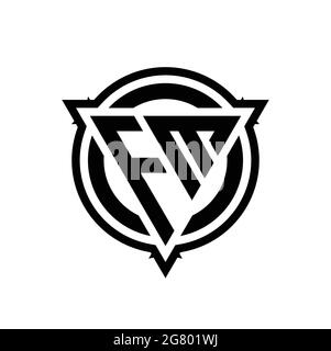 FM logo with triangle shape and circle with outline rounded design template isolated on white background Stock Vector