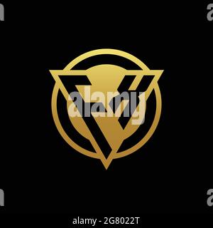 FX logo monogram with triangle shape and circle rounded style isolated on gold colors and black background design template Stock Vector