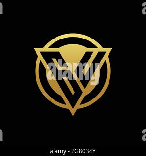 GU logo monogram with triangle shape and circle rounded style isolated on gold colors and black background design template Stock Vector