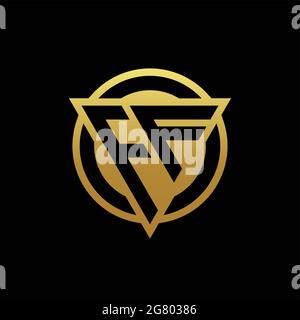 FF logo monogram with triangle shape and circle rounded style isolated on gold colors and black background design template Stock Vector