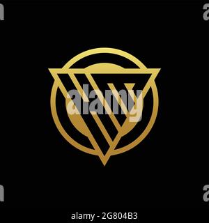 HM logo monogram with triangle shape and circle rounded style isolated on gold colors and black background design template Stock Vector