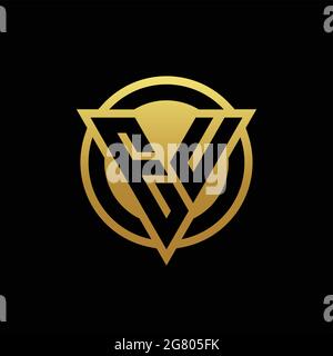 EU logo monogram with triangle shape and circle rounded style isolated on gold colors and black background design template Stock Vector