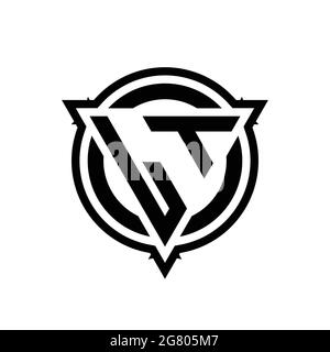 LT logo with triangle shape and circle with outline rounded design template isolated on white background Stock Vector