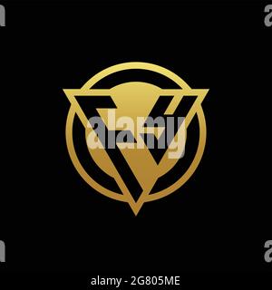 FY logo monogram with triangle shape and circle rounded style isolated on gold colors and black background design template Stock Vector