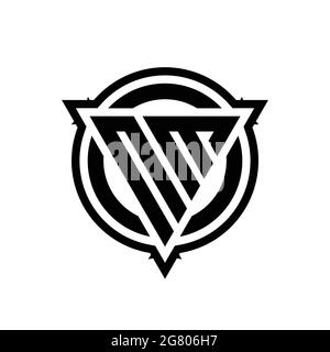 NM logo with triangle shape and circle with outline rounded design template isolated on white background Stock Vector