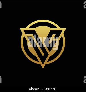 DC logo monogram with triangle shape and circle rounded style isolated on gold colors and black background design template Stock Vector