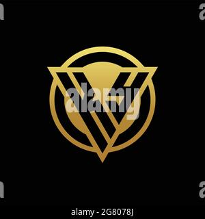 KY logo monogram with triangle shape and circle rounded style isolated on gold colors and black background design template Stock Vector