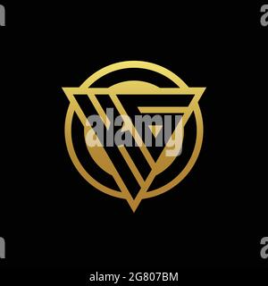 KG logo monogram with triangle shape and circle rounded style isolated on gold colors and black background design template Stock Vector