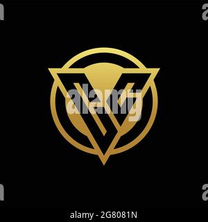 CC logo monogram with triangle shape and circle rounded style isolated on gold colors and black background design template Stock Vector