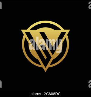 LV logo monogram with triangle shape and circle rounded style isolated on gold colors and black background design template Stock Vector