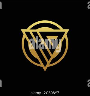 KQ logo monogram with triangle shape and circle rounded style isolated on gold colors and black background design template Stock Vector