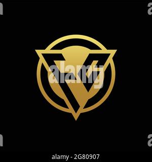 FC logo monogram with triangle shape and circle rounded style isolated on gold colors and black background design template Stock Vector