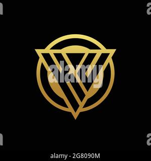KU logo monogram with triangle shape and circle rounded style isolated on gold colors and black background design template Stock Vector
