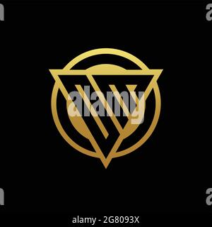 OM logo monogram with triangle shape and circle rounded style isolated on gold colors and black background design template Stock Vector
