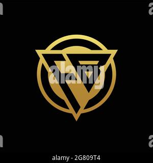 FB logo monogram with triangle shape and circle rounded style isolated on gold colors and black background design template Stock Vector