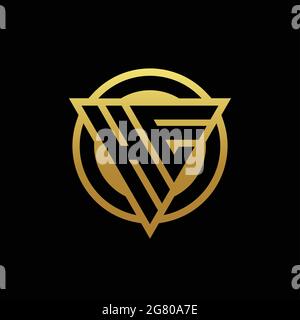 HE logo monogram with triangle shape and circle rounded style isolated on gold colors and black background design template Stock Vector