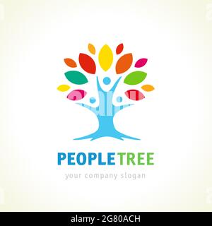 Coloured logotype template concept. Abstract colorful label. Silhouette of roots, trunk and leaves. Healthcare or environmental product eco or teamwor Stock Vector