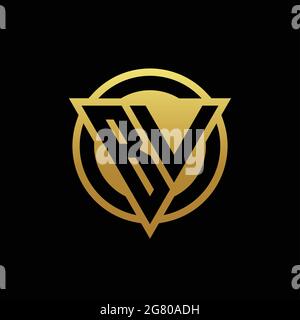 BV logo monogram with triangle shape and circle rounded style isolated on gold colors and black background design template Stock Vector