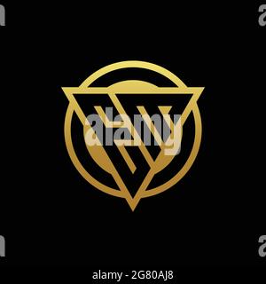 EM logo monogram with triangle shape and circle rounded style isolated on gold colors and black background design template Stock Vector