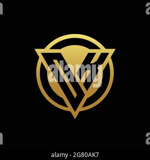 OK logo monogram with triangle shape and circle rounded style isolated on gold colors and black background design template Stock Vector