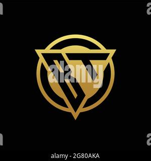 BT logo monogram with triangle shape and circle rounded style isolated on gold colors and black background design template Stock Vector