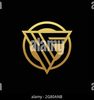 HF logo monogram with triangle shape and circle rounded style isolated on gold colors and black background design template Stock Vector