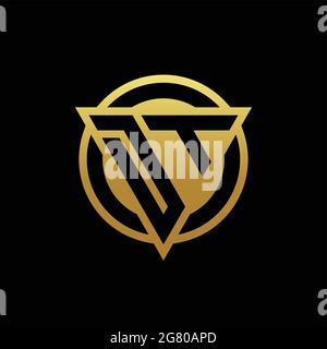 DT logo monogram with triangle shape and circle rounded style isolated on gold colors and black background design template Stock Vector