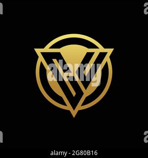 CU logo monogram with triangle shape and circle rounded style isolated on gold colors and black background design template Stock Vector