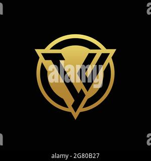 IU logo monogram with triangle shape and circle rounded style isolated on gold colors and black background design template Stock Vector